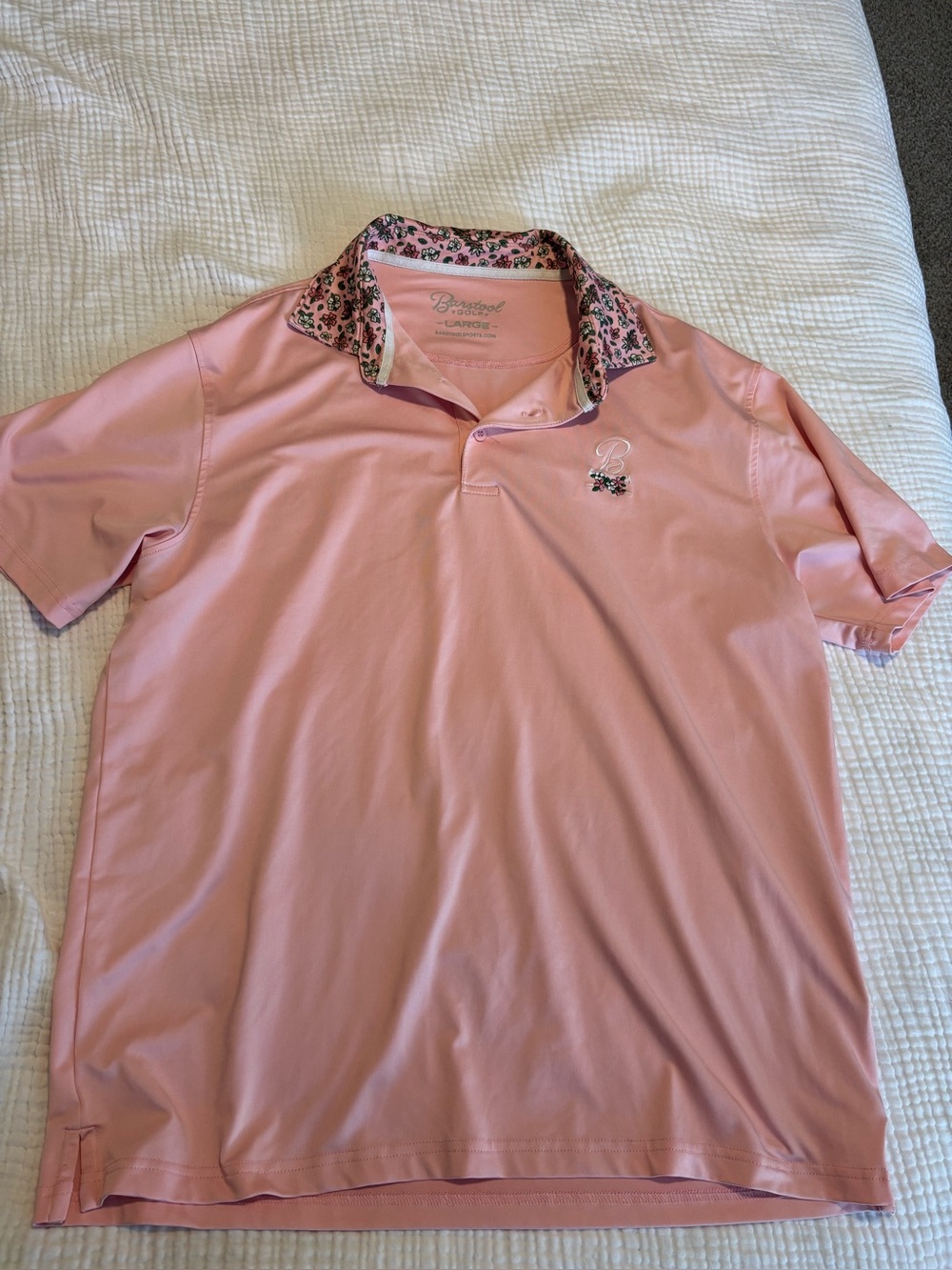 Barstool Sports Light Pink Polo with Floral Contrast Collar